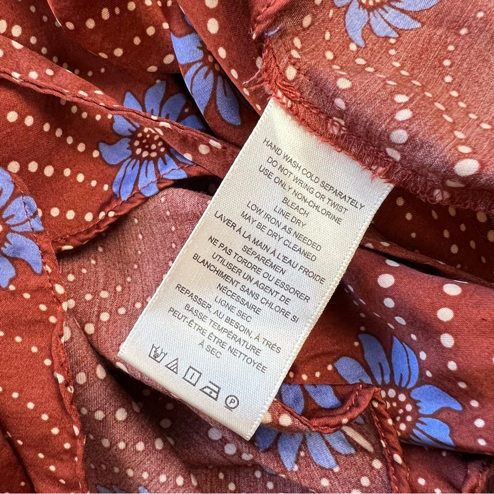 ANTHRO brown rust red Ruffle-Sleeve Printed-Wrap Maxi Dress - Picture 9 of 12